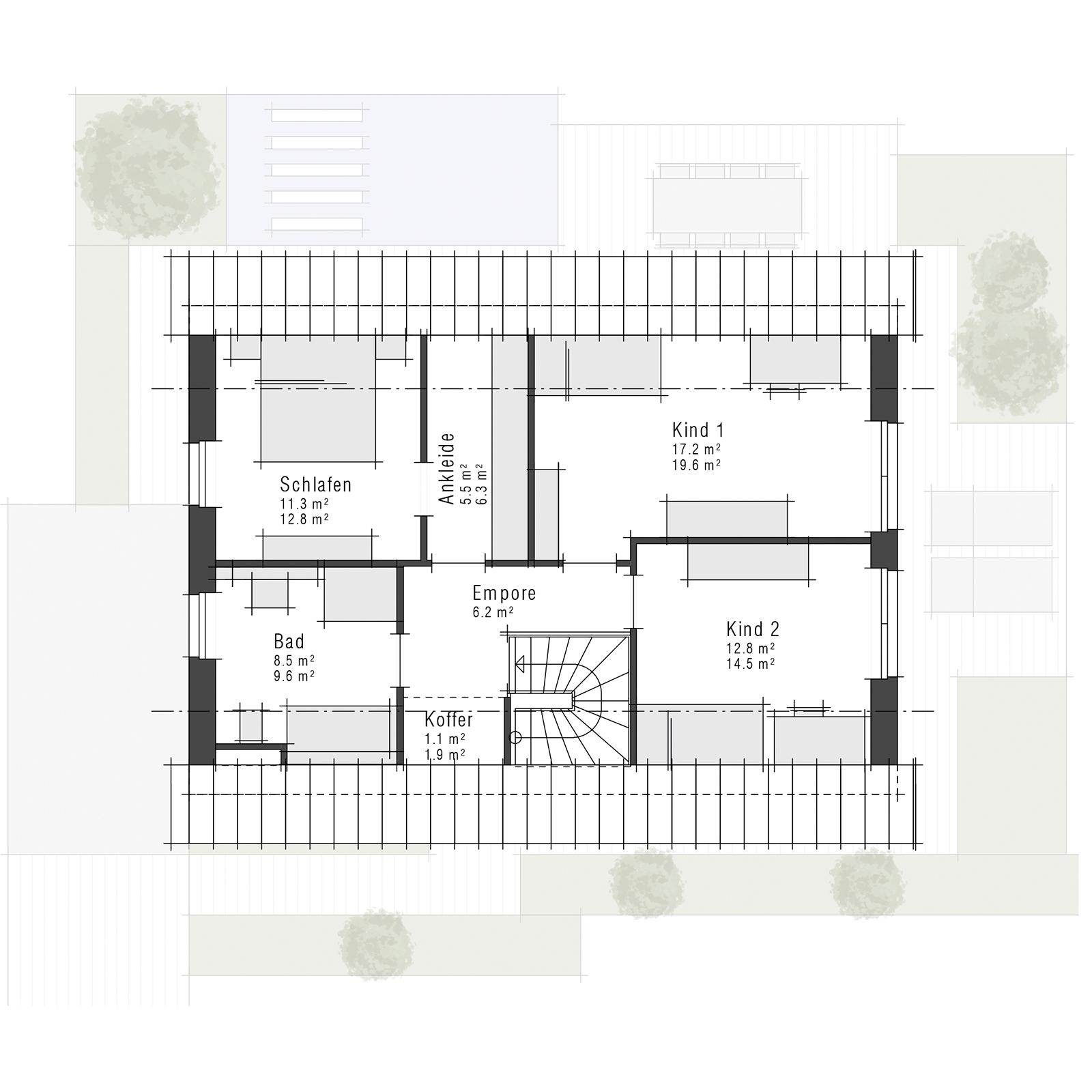 Grundriss des Dachgeschosses des V1 als Einfamilienhaus von Viebrockhaus