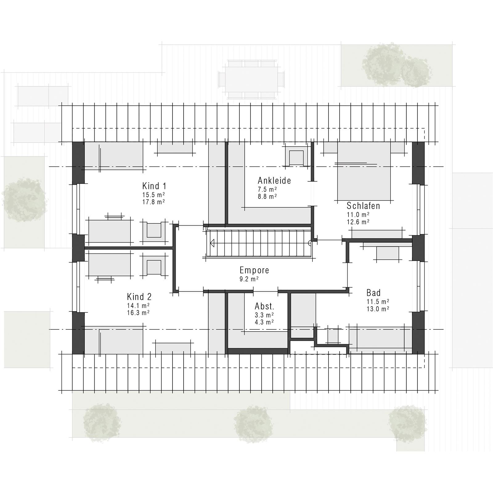 Grundriss Dachgeschoss eines Einfamilienhauses Maxime 380 im Stil "zeitlos" von Viebrockhaus
