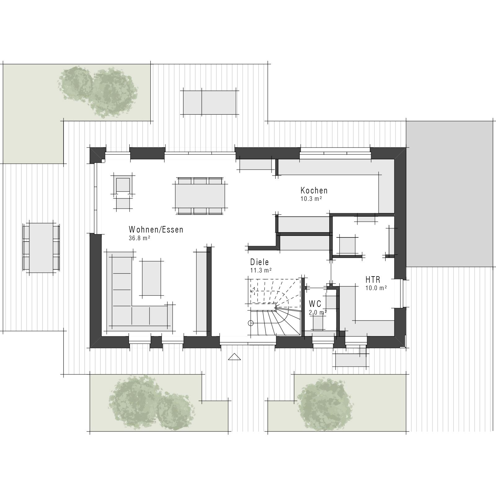 Grundriss des Erdgeschosses des Einfamilienhauses Maxime 120 von Viebrockhaus
