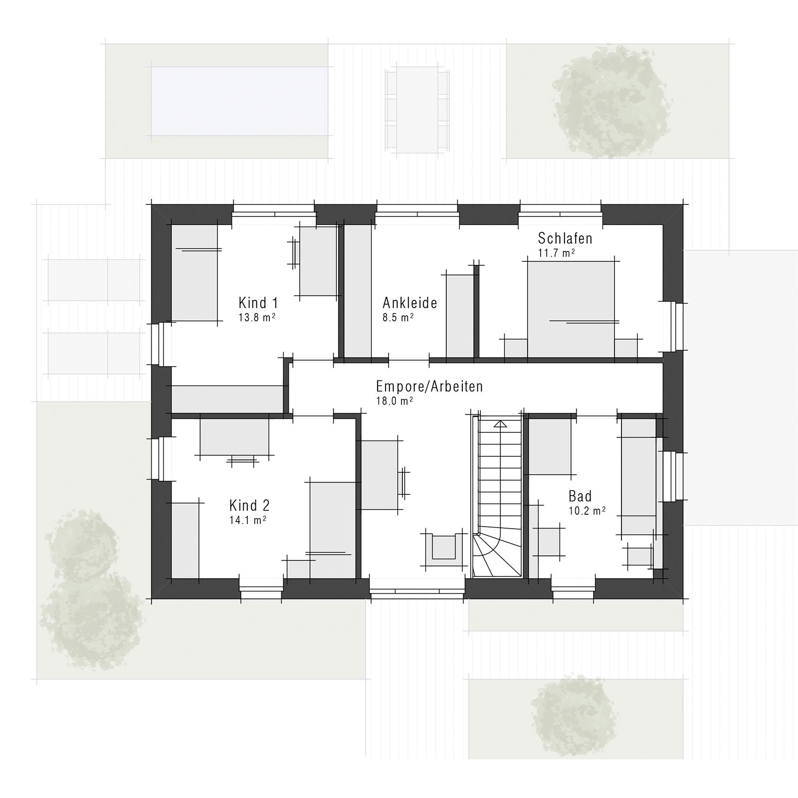 Grundriss des Obergeschosses der Stadvilla Edition 800 II von Viebrockhaus
