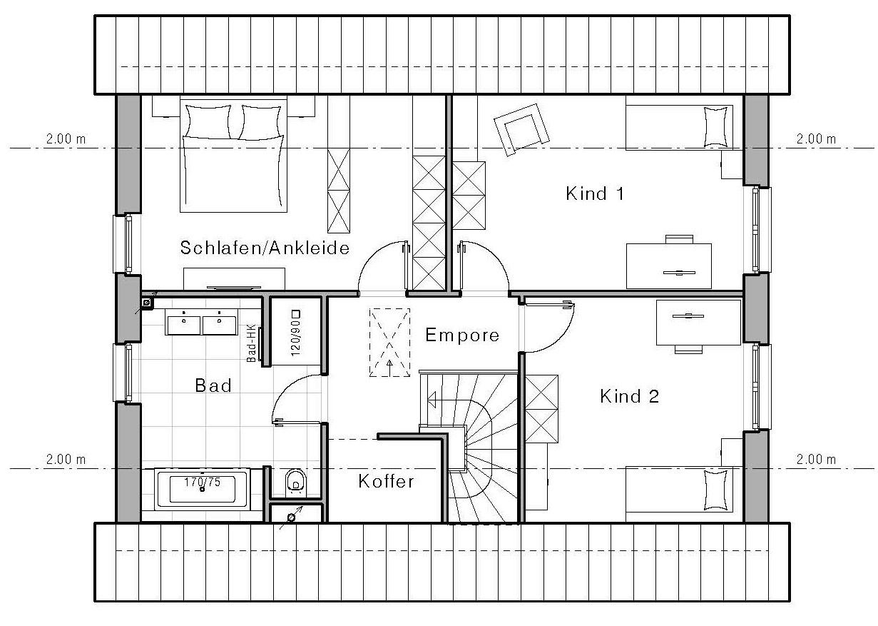 Grundriss des Dachgeschosses des V1 als Einfamilienhaus von Viebrockhaus